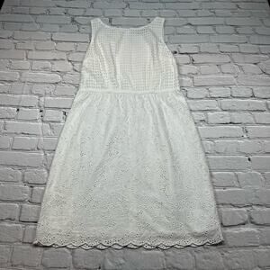 Ann Taylor Loft White Cotton Floral eyelet Dress Size 8 Lined A526